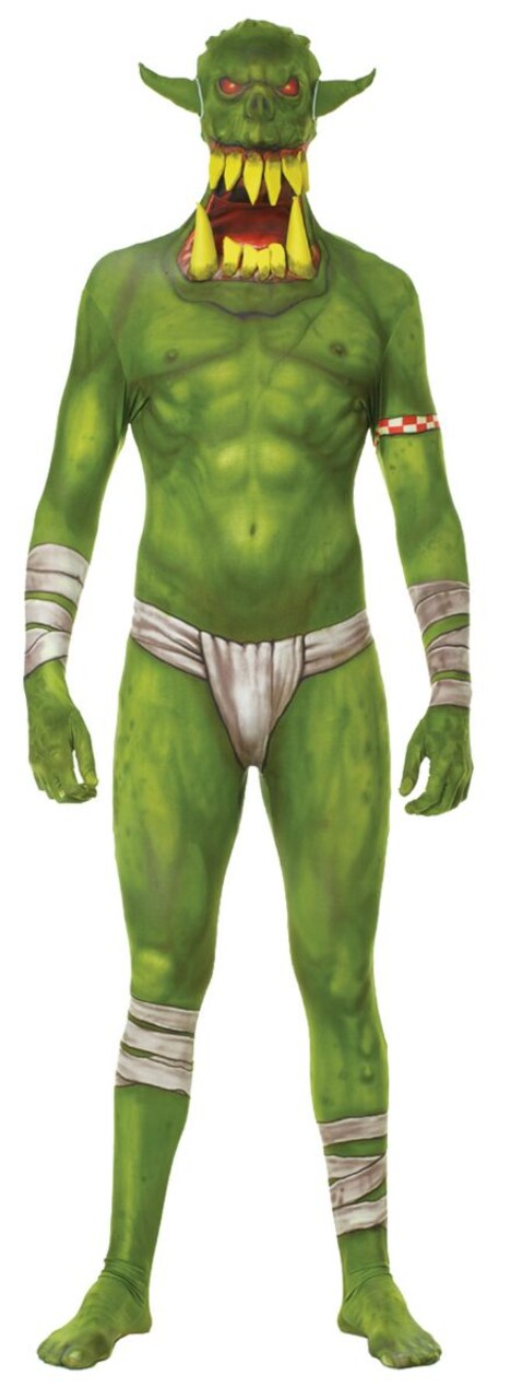 The Costume Center Green and White Orc Jaw Dropper Morphsuit Men Adult Halloween Costume - Medium